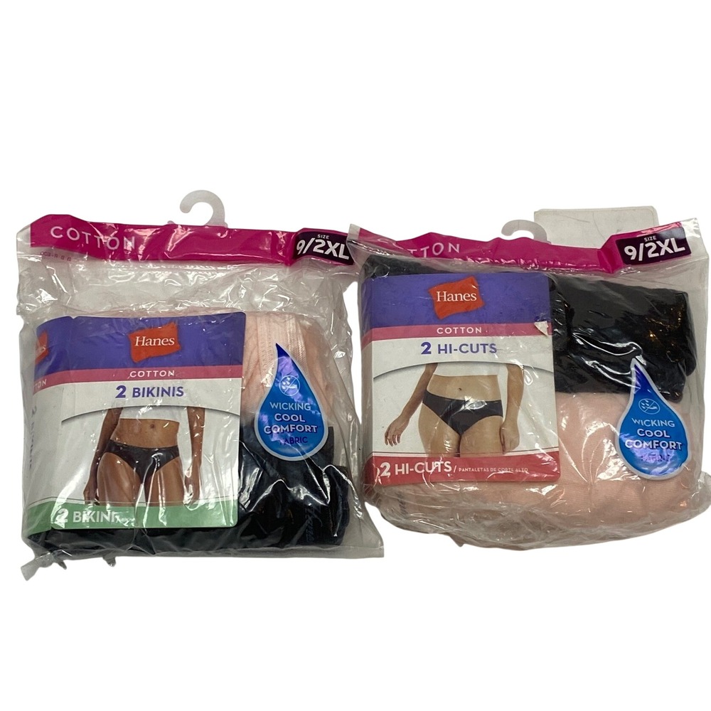 Hanes Womens Cotton Underwear 4 Pack Size 9 2XL Bikini Hi-Cut Wicking Comfort